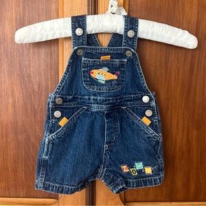 Vintage y2k baby boy Denim Overalls Shortalls Embroidered Airplane 0-3M
